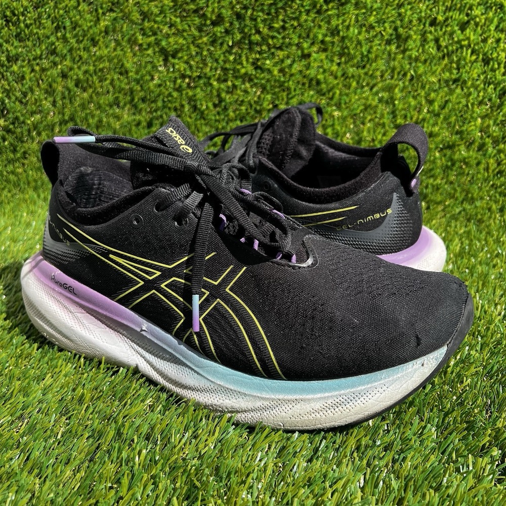 ASICS Shoes Women Size 9.5 GEL-Nimbus 25 Black Mesh Lace Up Low Top Running